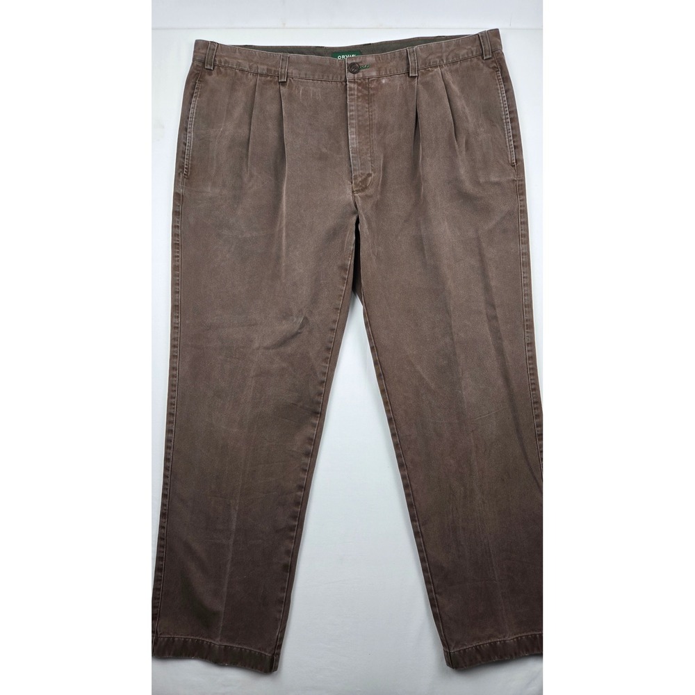 ORVIS Mens Brown Pleated Chinos Pants 44W 32L Casual‎ Outdoor Travel
